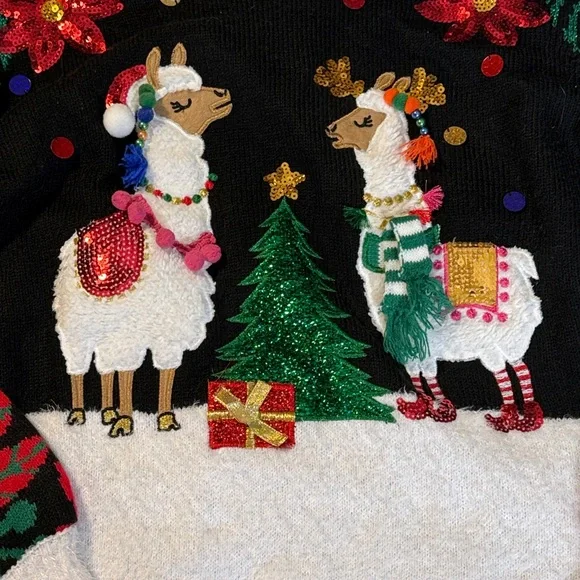 Holiday Time Llama Sweater - Black, Green, Red, White - Picture 3 of 8